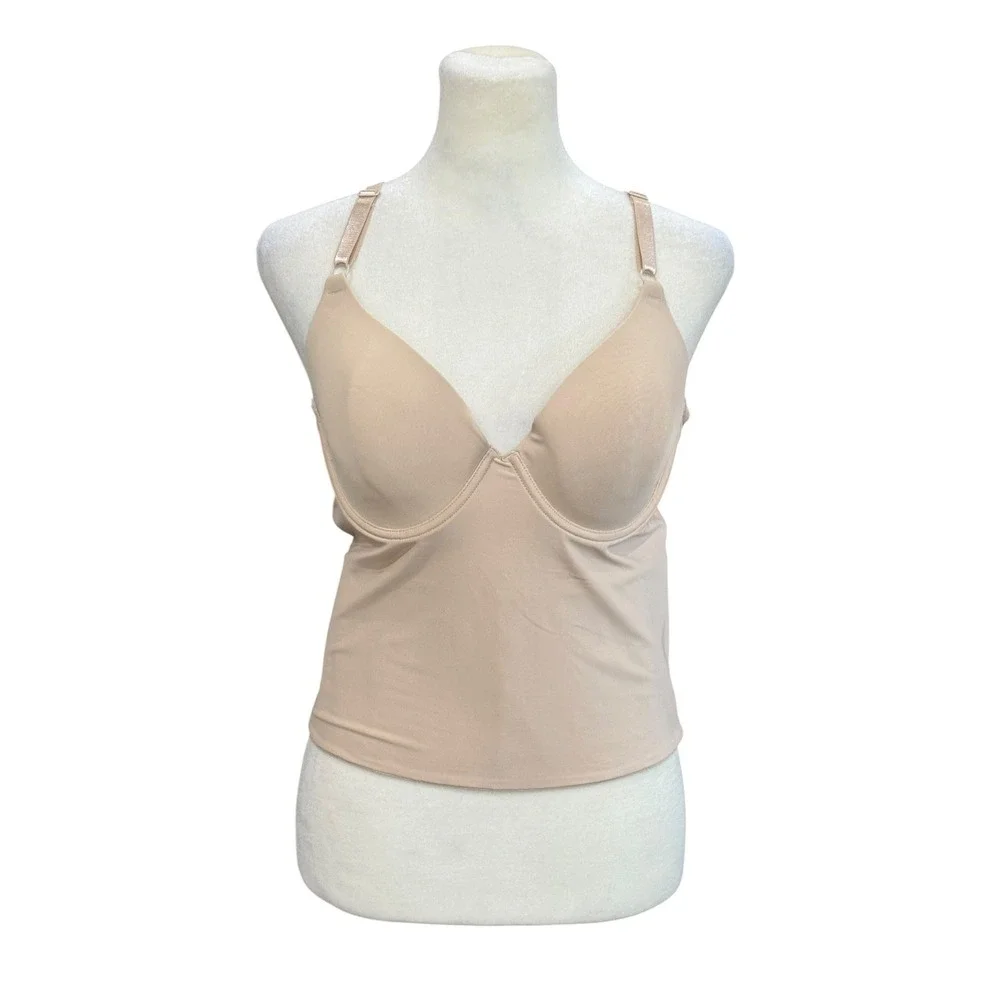 Victoria's Secret PINK Beige Longline Underwire Molded Cup‎ Bra 36C Nude Bustier